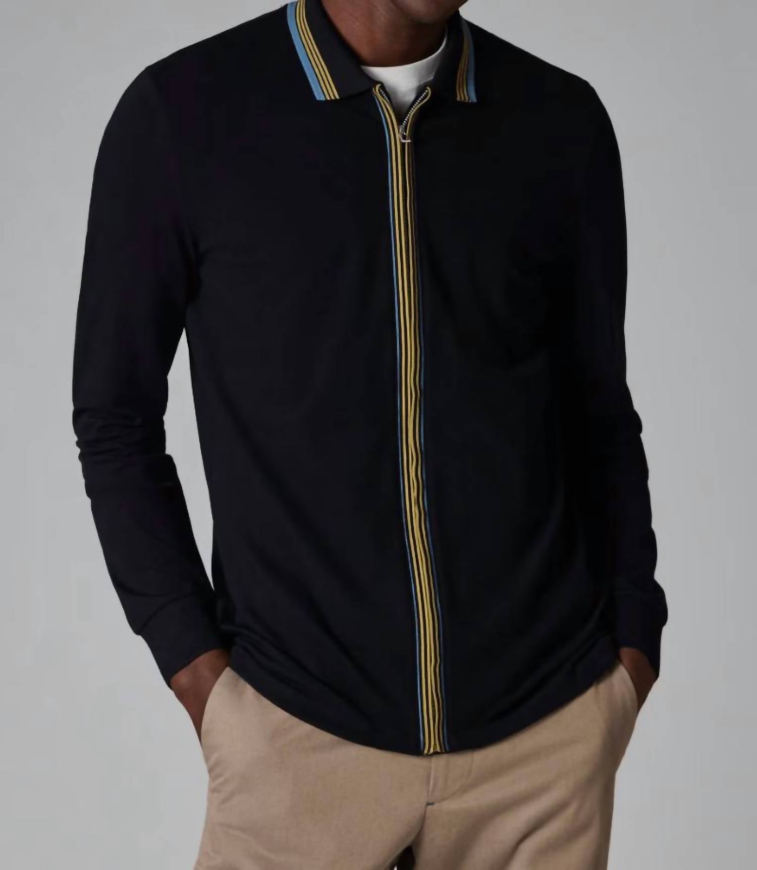 Paul Smith - Contrast Tipping Full-zip Long-sleeve Polo Shirt