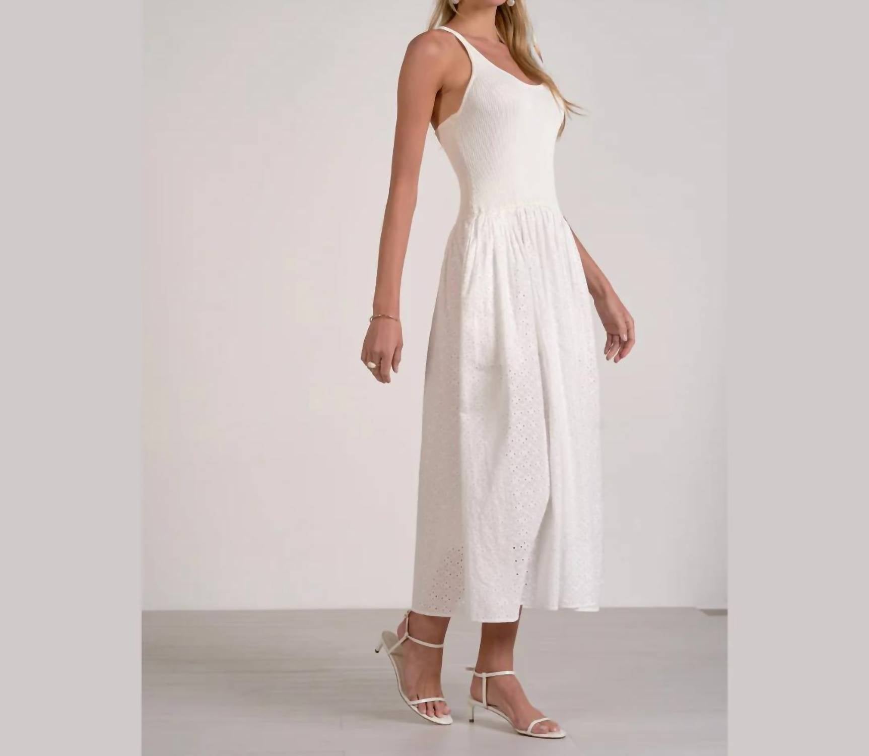 Elan - Mixed Media Eyelet Ribbed Maxi Dress