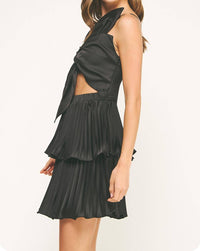 Strut & Bolt - Knotted Flower Satin Pleated Mini Dress