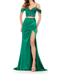 ASHLEYlauren Beautifully Draped Jersey Gown in emerald - women's dress