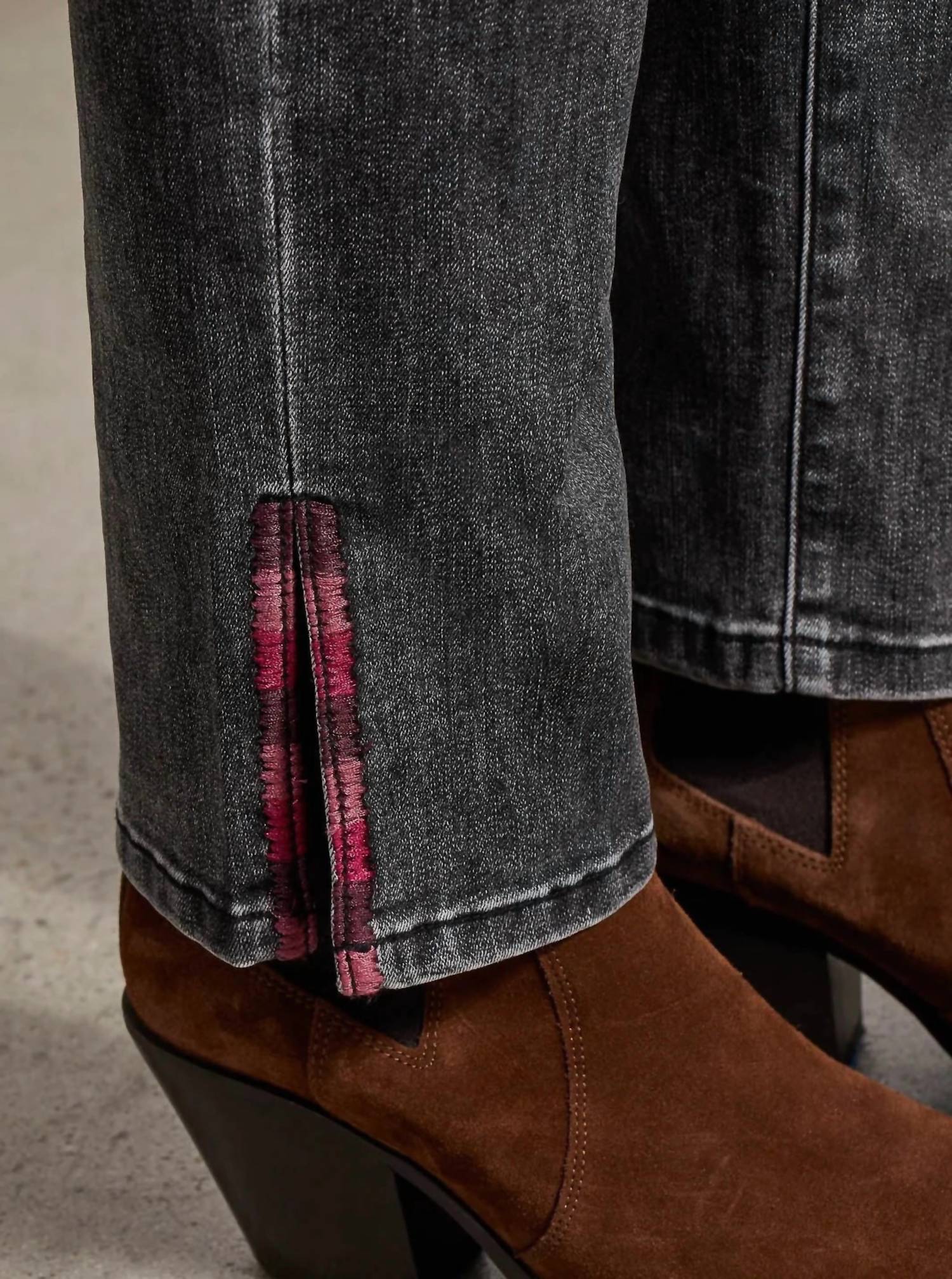 Tribal - Audrey Hugging Straight Ankle Side Slit Embroidery