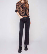 CHARLIE B Hairy Jacquard Knit Elbow Sleeve Balloon Sweater in leopard - women's sweater - alternate view