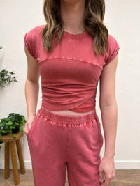 HYFVE 2 Piece Relaxed Fit Duo Top & Pants Set in red - women's sleepwear - alternate view