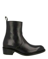 Brioni Women's Vitello Roma Leather Boots in black - women's shoe - detail view