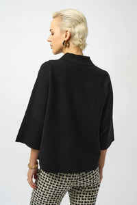 Joseph Ribkoff Collared 3/4 Sleeve Boxy Sweater Top in black - women's sweater - alternate view