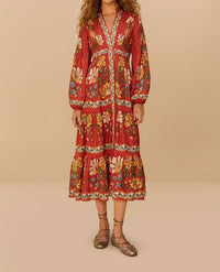 Farm Rio - Garden Delight Long Sleeve Midi Dress