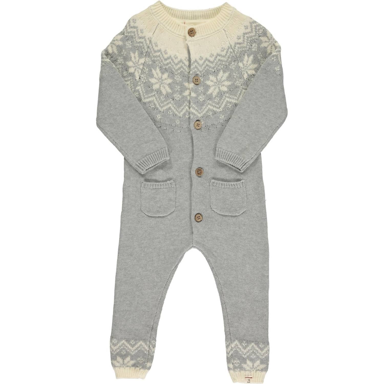 ME & HENRY Boy's Polar Knitted Romper in grey fairisle - kids' item