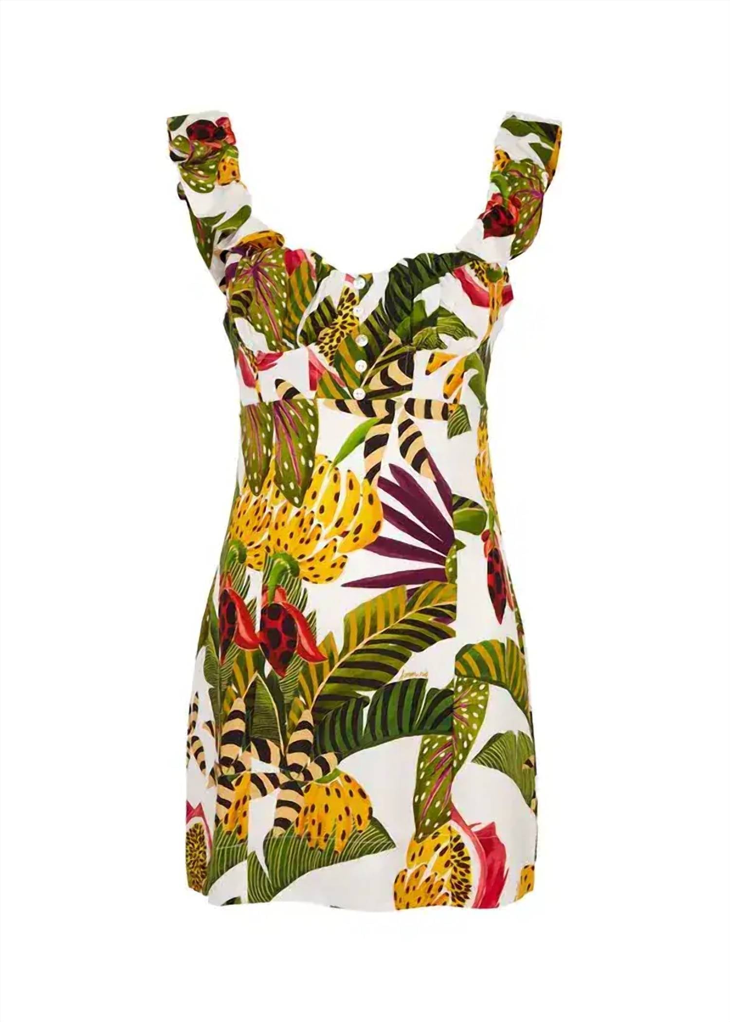 Farm Rio - Striped Printed Linen Blend Mini Dress