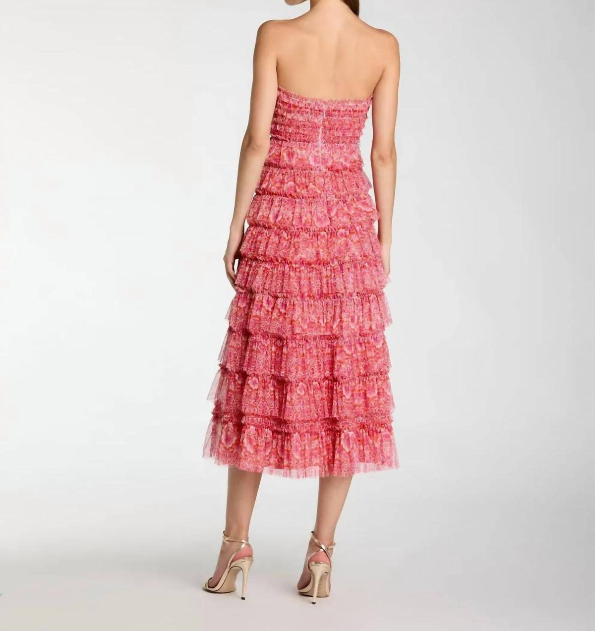 Mac Duggal - Floral Strapless Ruffle Midi Dress