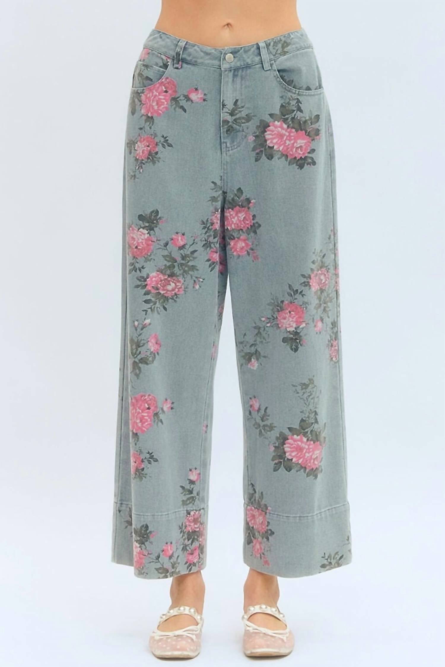 Entro - Margaux Floral Print Denim Pants