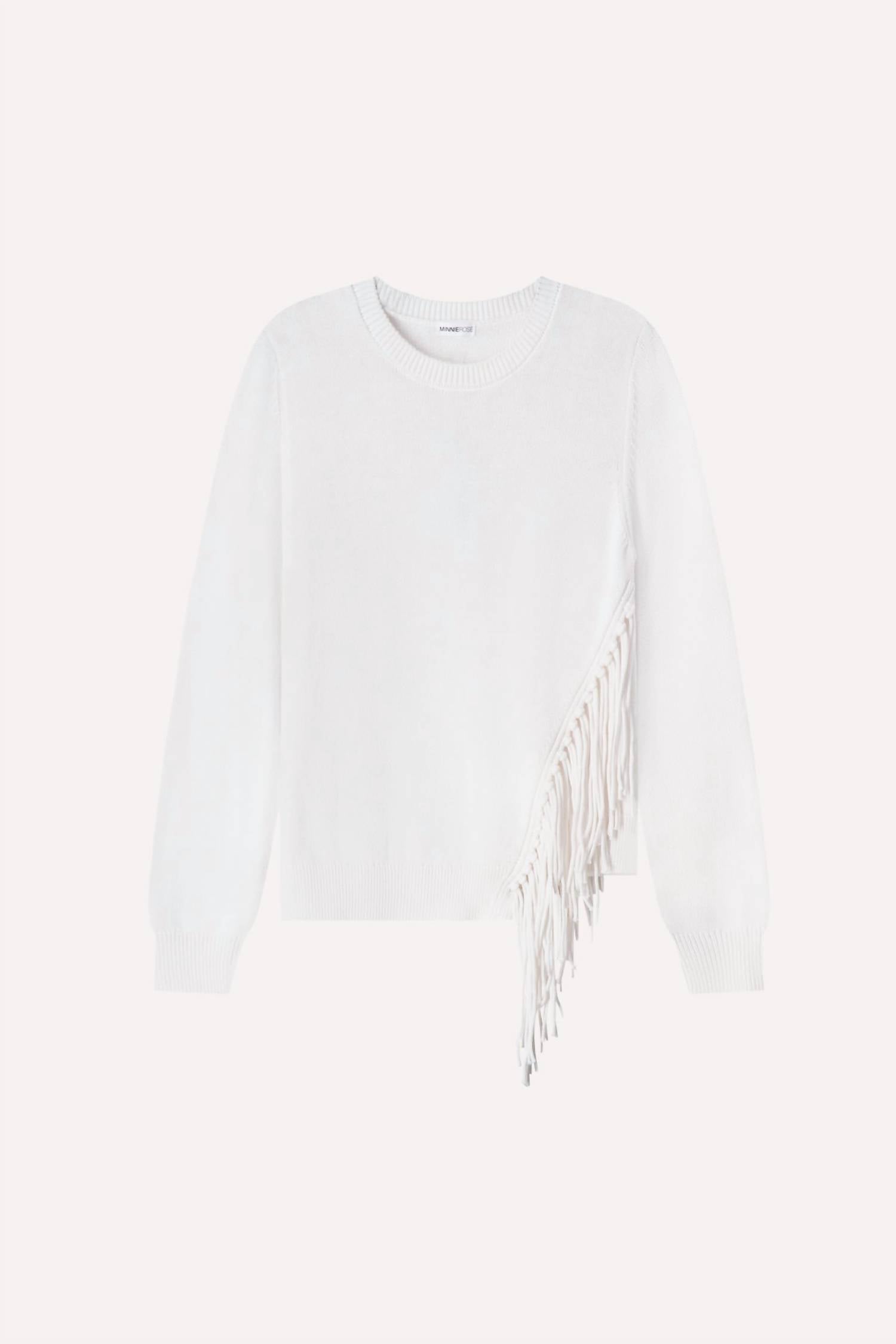 Minnie Rose - Cotton Cashmere Fringe Trim Crew Neck Sweater