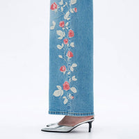 Bayeas - Charlie Floral Embroidery Wide Leg Jeans
