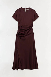 SIMKHAI Marabella Draped Satin Midi Dress in mahogany 2 - women's dress - view 6