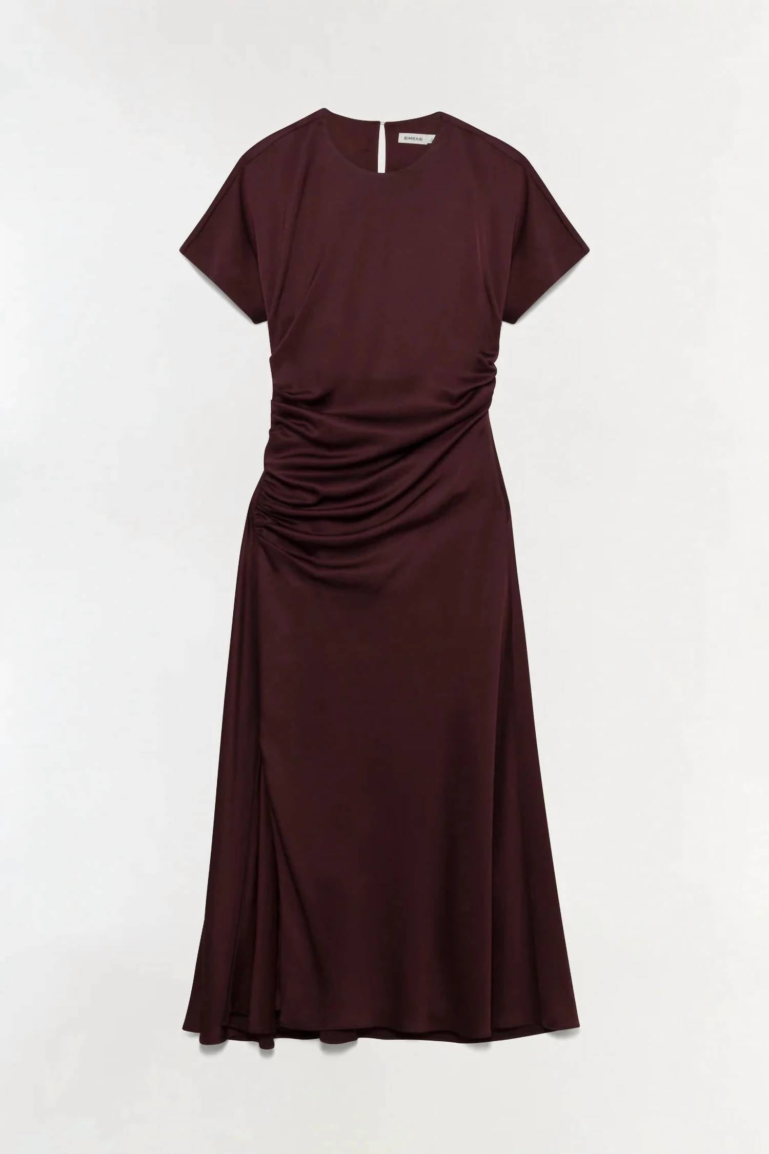 SIMKHAI Marabella Draped Satin Midi Dress in mahogany 2 - women's dress - view 6