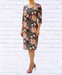 Calypso - Vintage Floral Print Knit Midi Dress