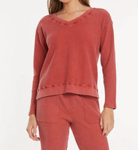 Mododoc - Open V-neck Waffle Top