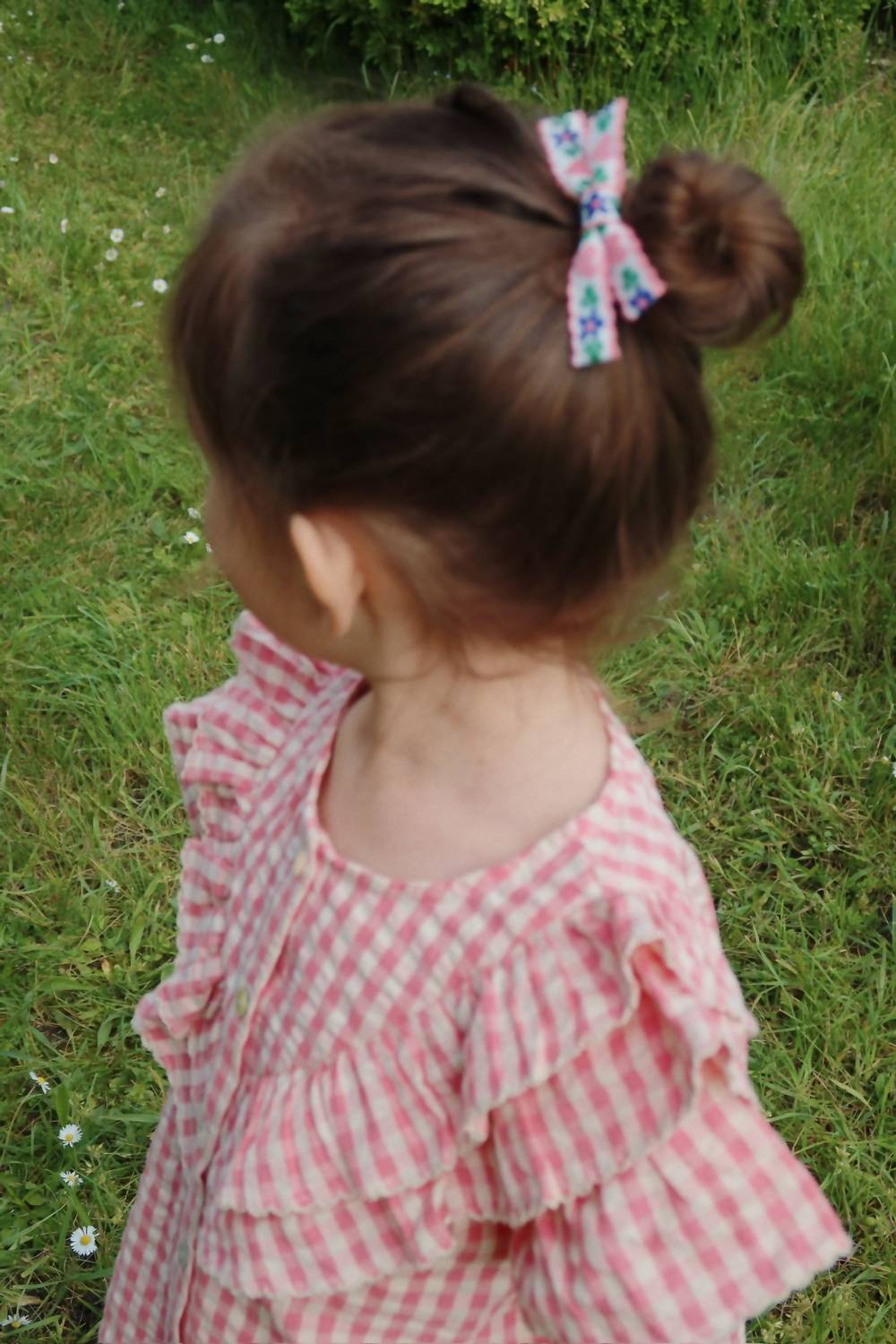 Konges Sløjd Kim Frill Check Shirt in flamingo pink - kids' blouse - detail view