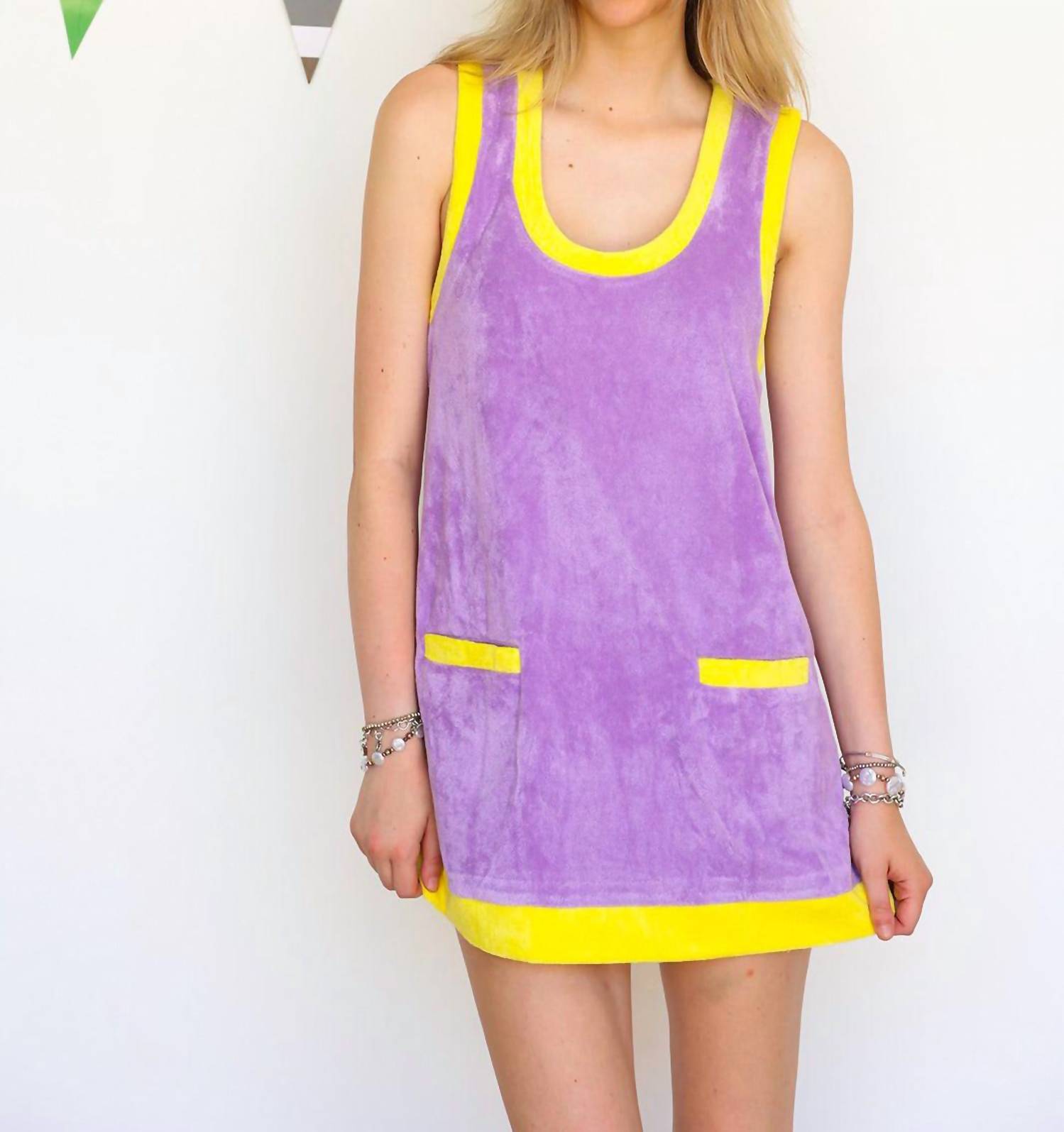 Karlie - Solid Colorblock French Terry Scoop Dress