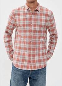 SAVE KHAKI UNITED Japanese Slub Flannel Shirt in burnt orange - men's long sleeve top - view 4