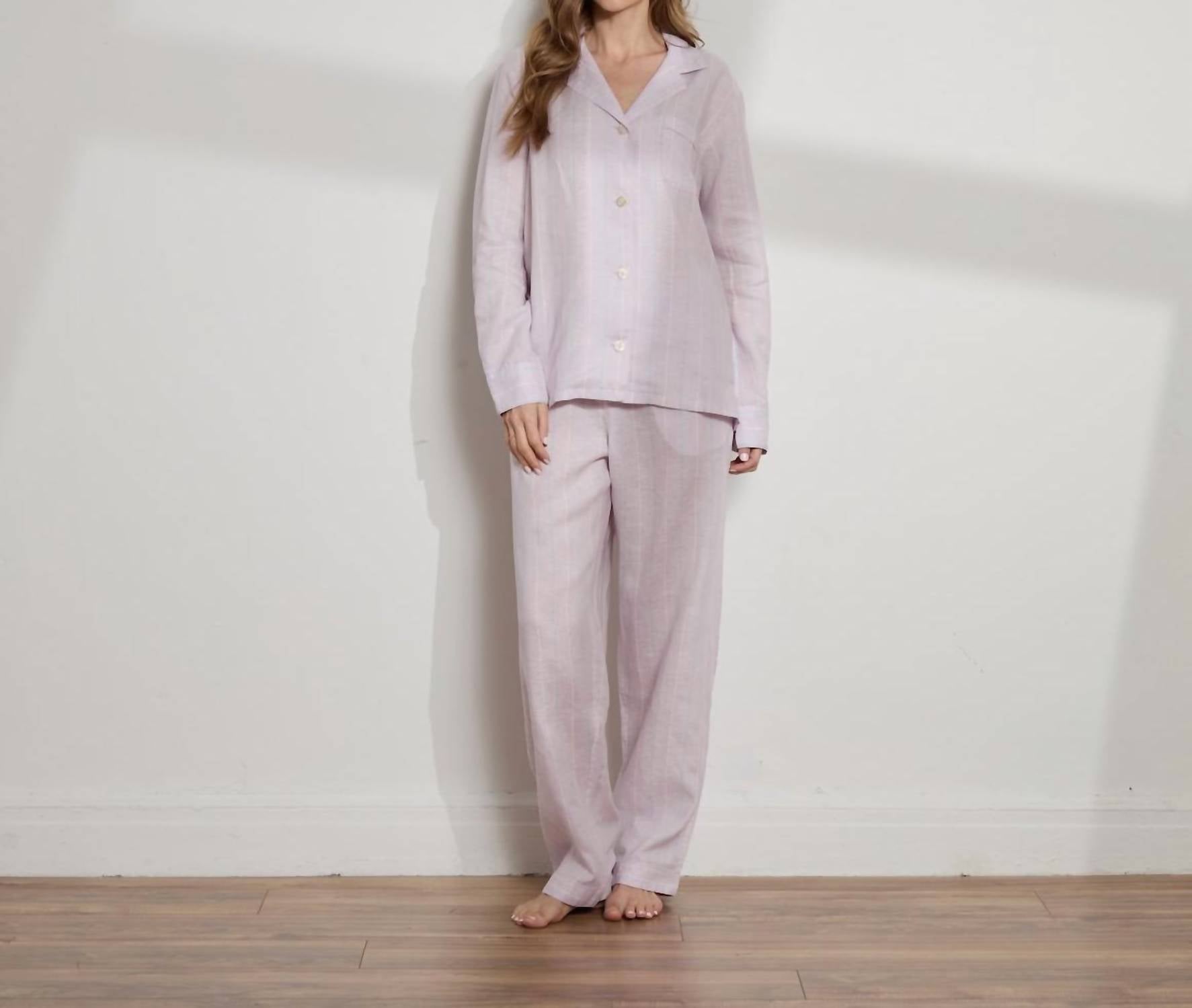 The Sleep Code - Women's Striped Linen Long Pj Set