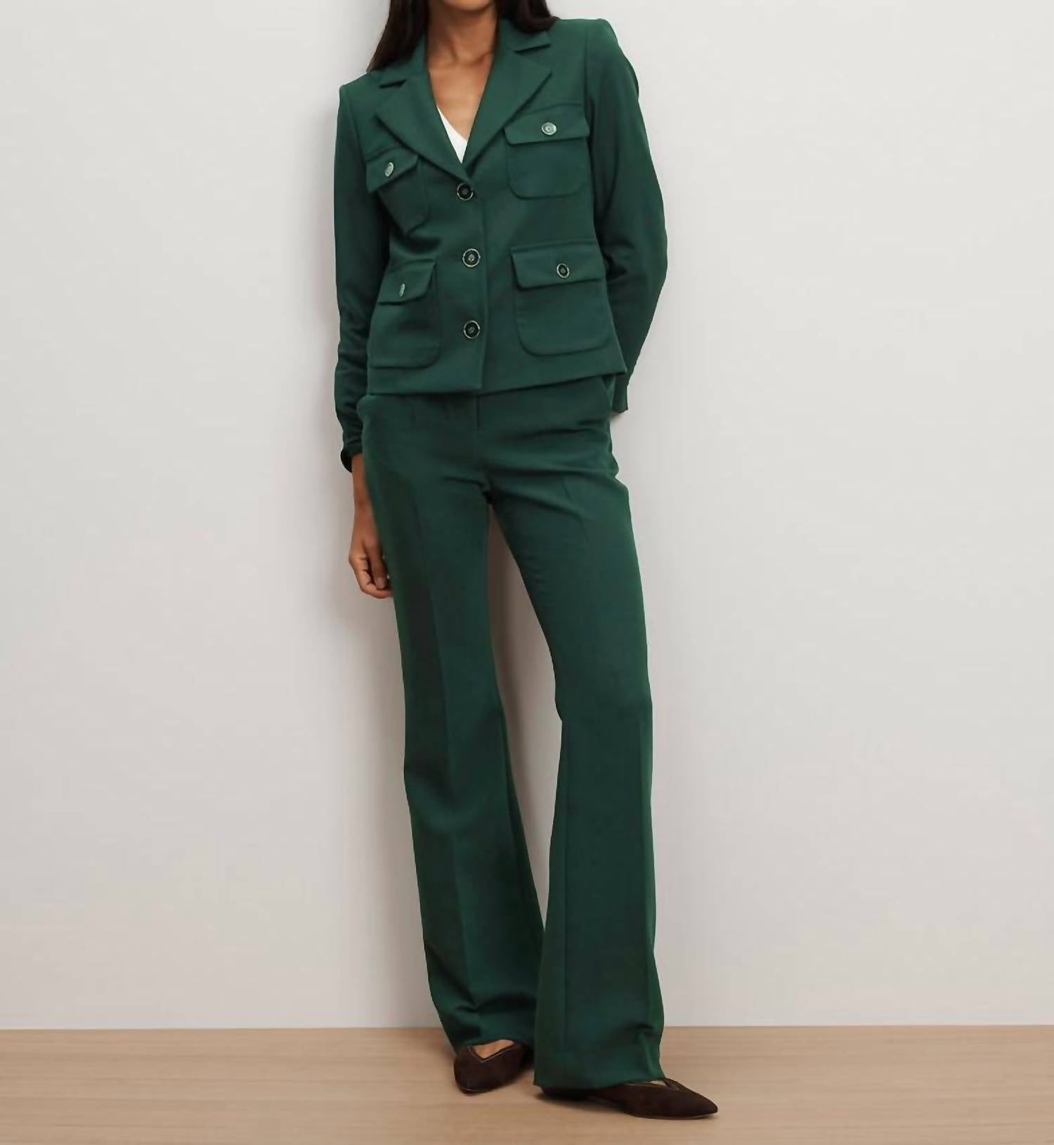 Veronica Beard Melvin Flared Pants in dark hunter green - women's pants - view 4