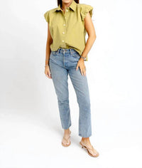 Karlie - Solid Poplin Bubble Sleeve Button Top