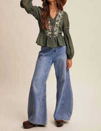 Listicle - Embroidered Peplum Blouse