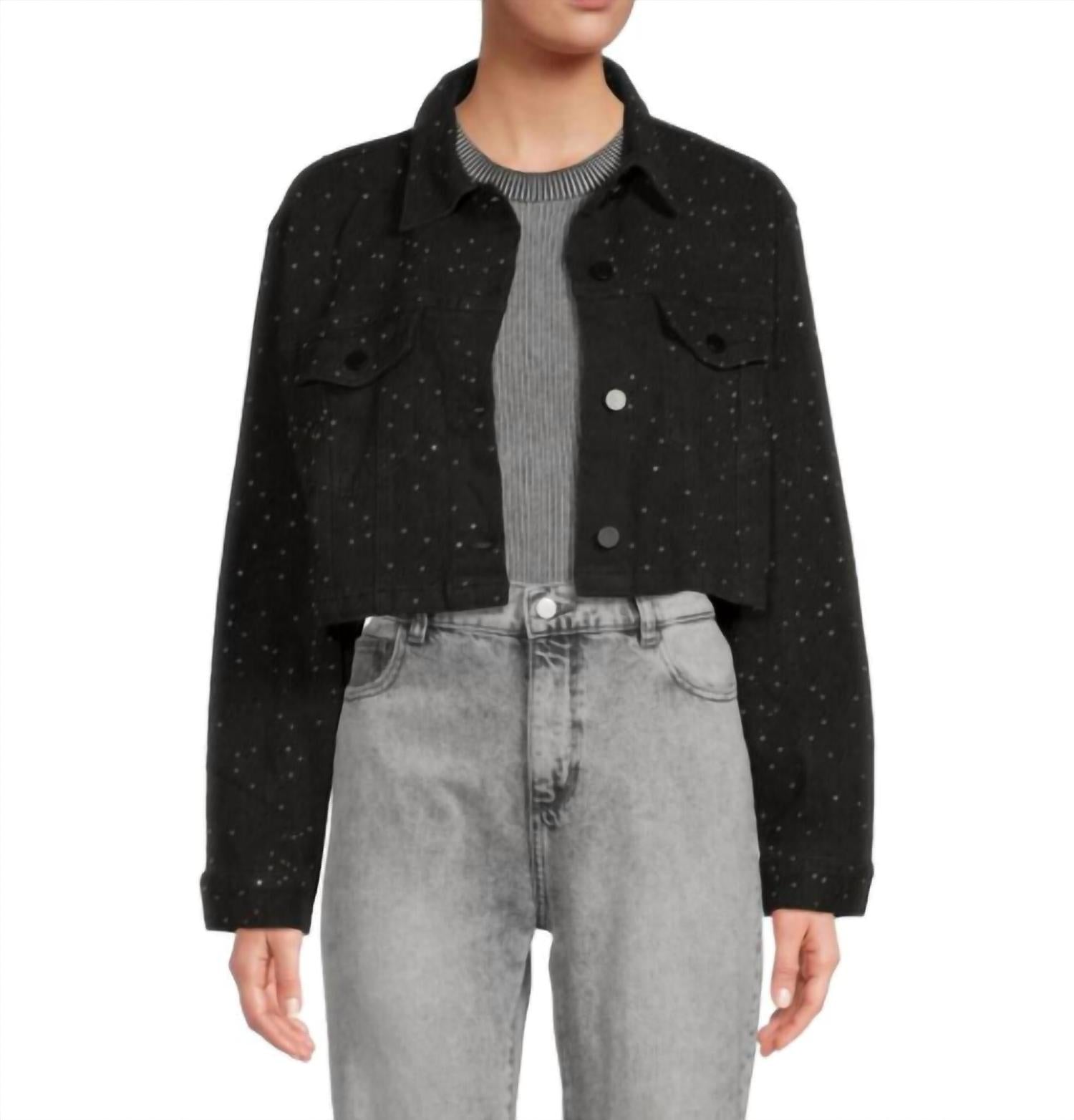 Vintage Havana - Rhinestone Denim Crop Jacket