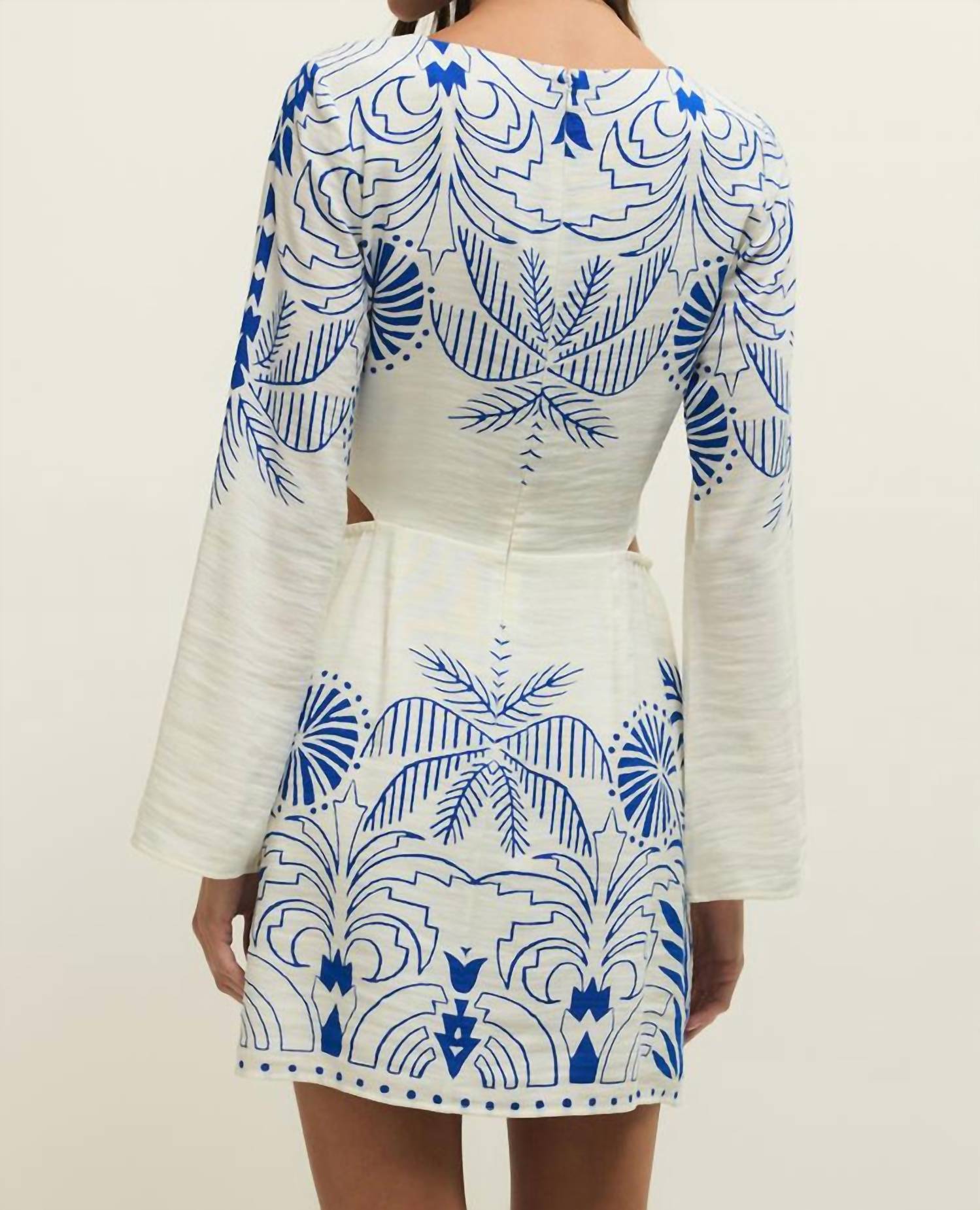 Z Supply Tahina Airy Palm Mini Dress in nautical cobalt blue 1 - women's dress - detail view