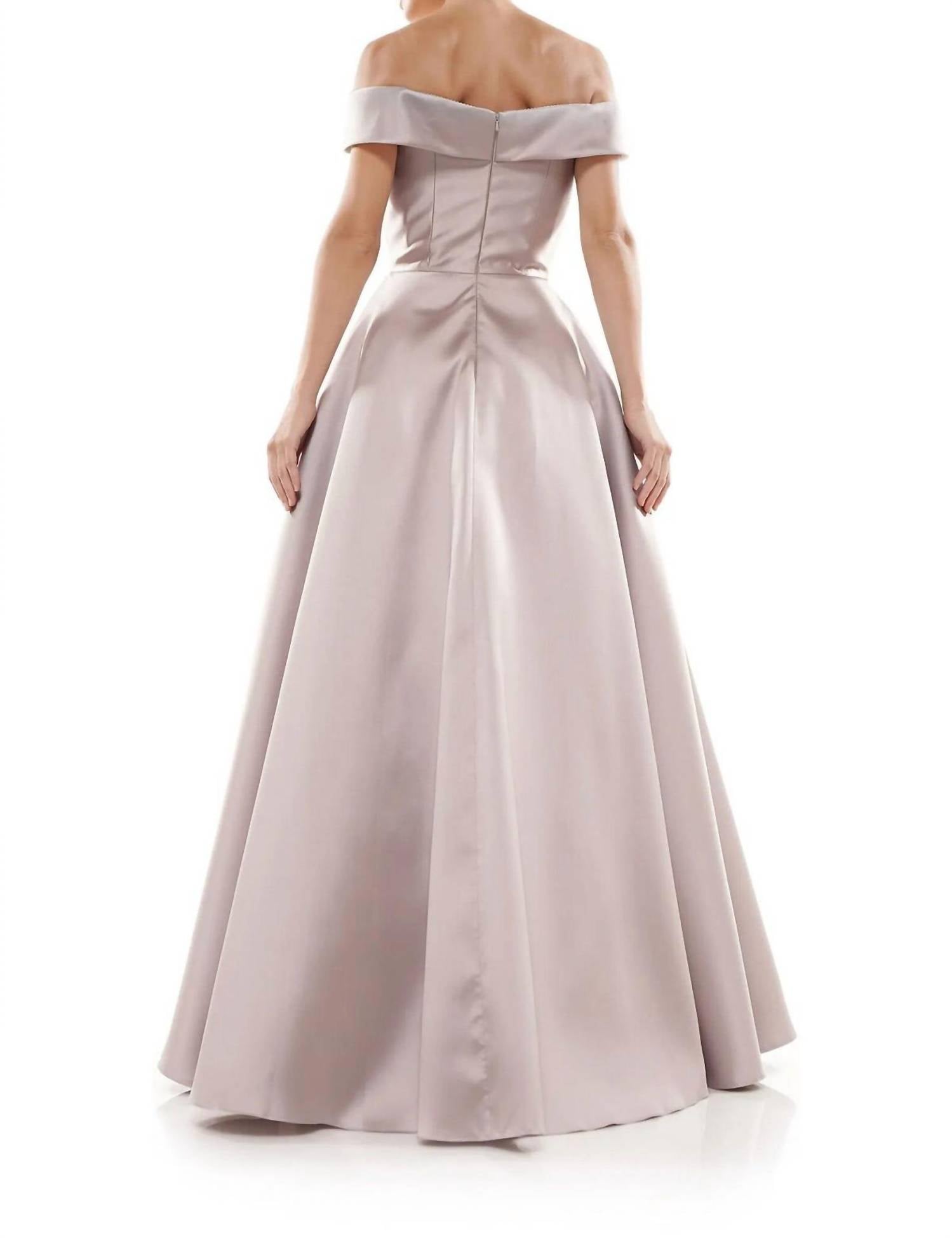Marsoni by Colors Off Shoulder Ball Gown in taupe - women's dress - detail view