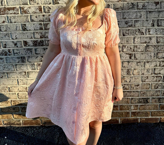 B.Right - Jacquard Puff Sleeve Mini Dress