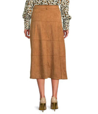 APNY Vegan Suede Skirt in caramel 1 - women's skirt - detail view
