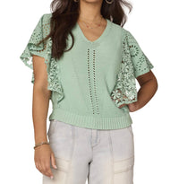 Democracy - Flutter Short Sleeve Mix Media Top
