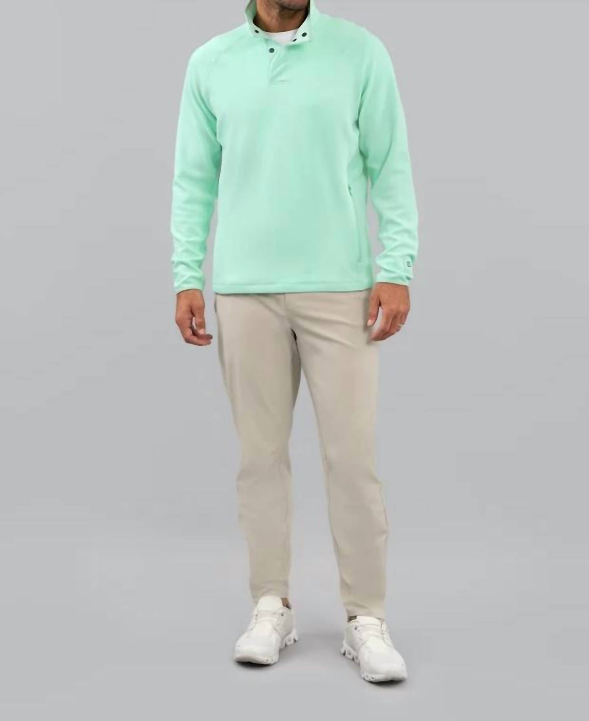 Ibkul - Waffle Knit 1/4 snap pullover Sweatshirt