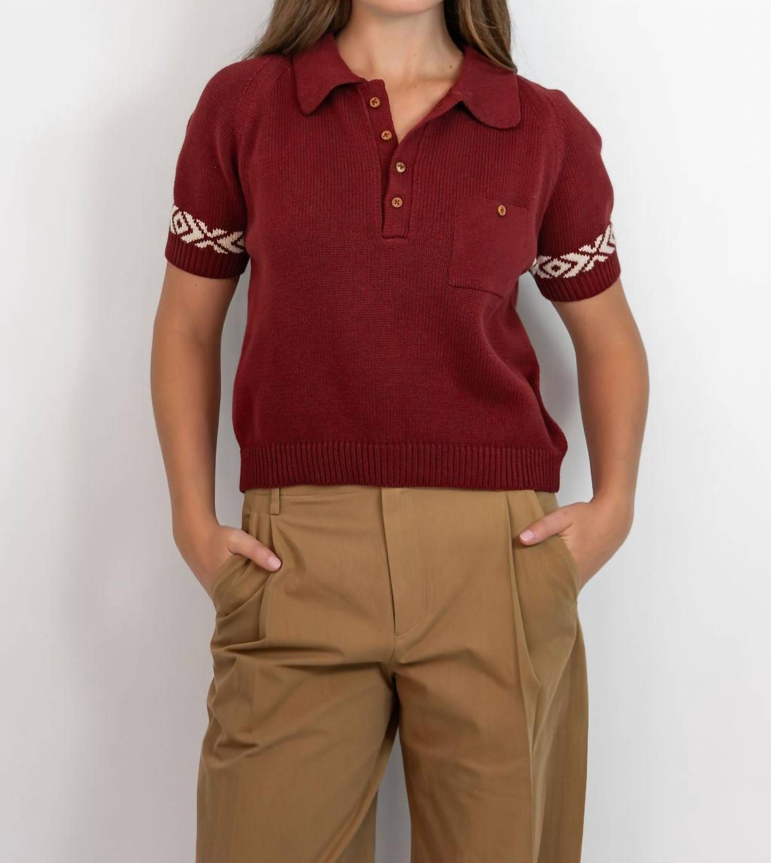ALIX OF BOHEMIA Lessi Knit Top in red mesa 1 - women's blouse