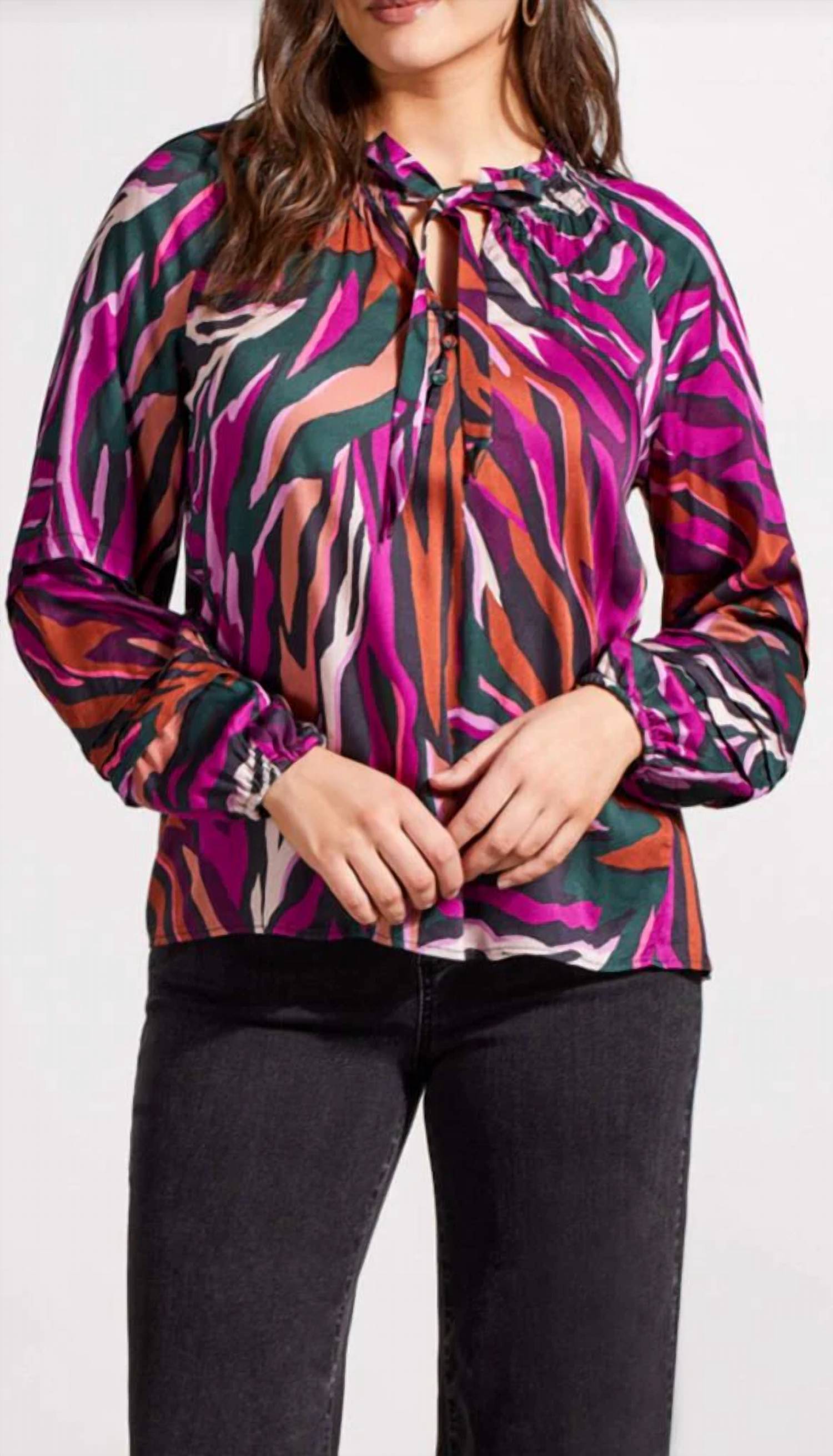 TRIBAL Raglan Long Sleeve Blouse With Pleat Detail in alpine green - women's blouse