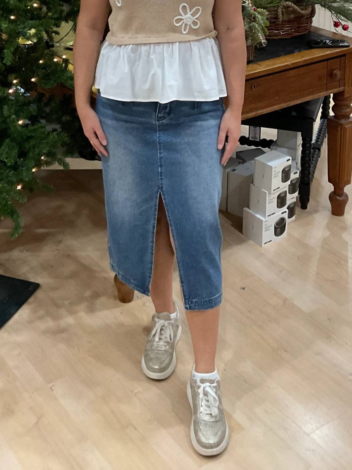 ee:some Denim Front Split Skirt in blue - women's skirt