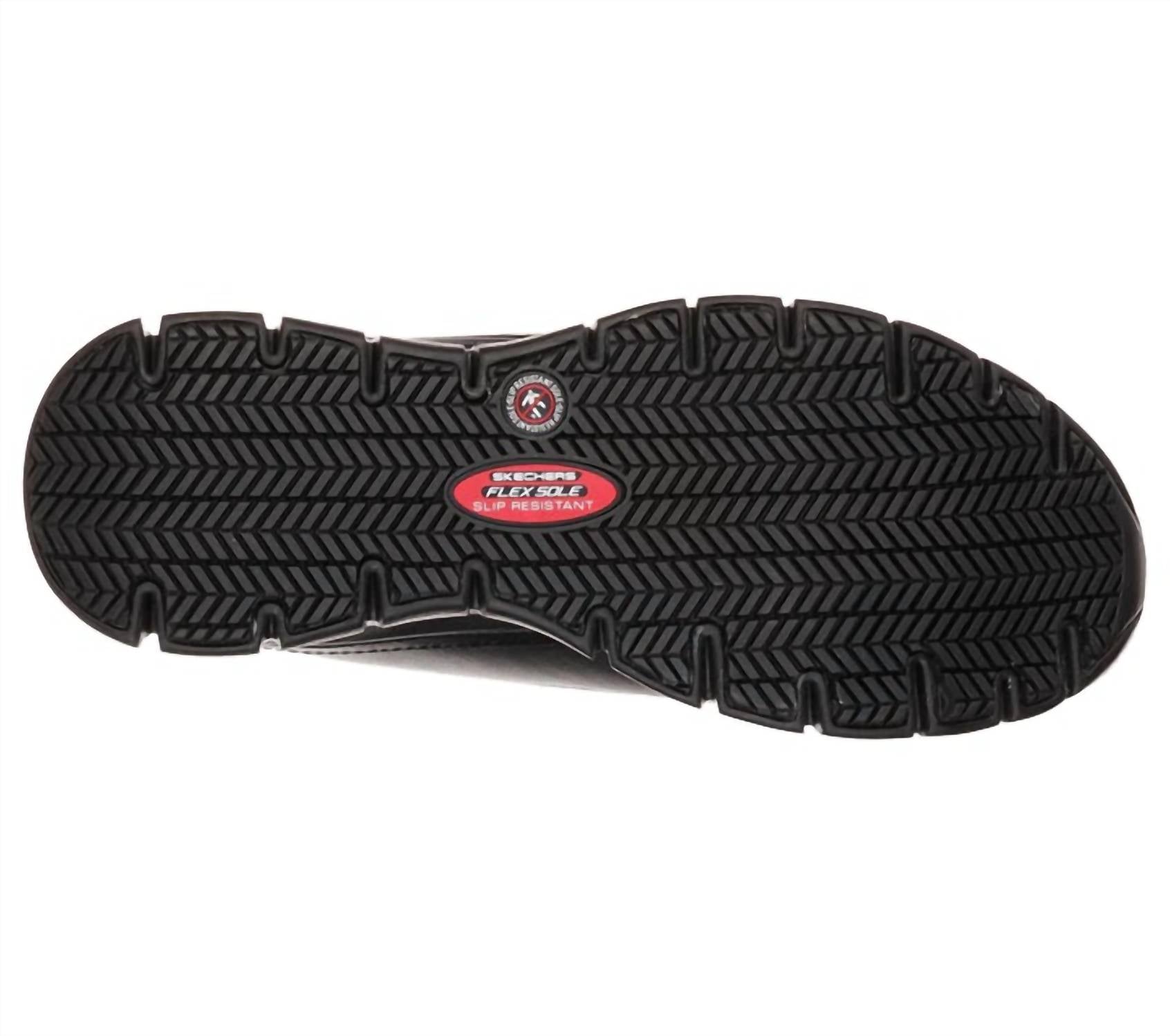 Skechers Women's Sure Track Slip Resistant Shoe in black - women's sneaker - detail view