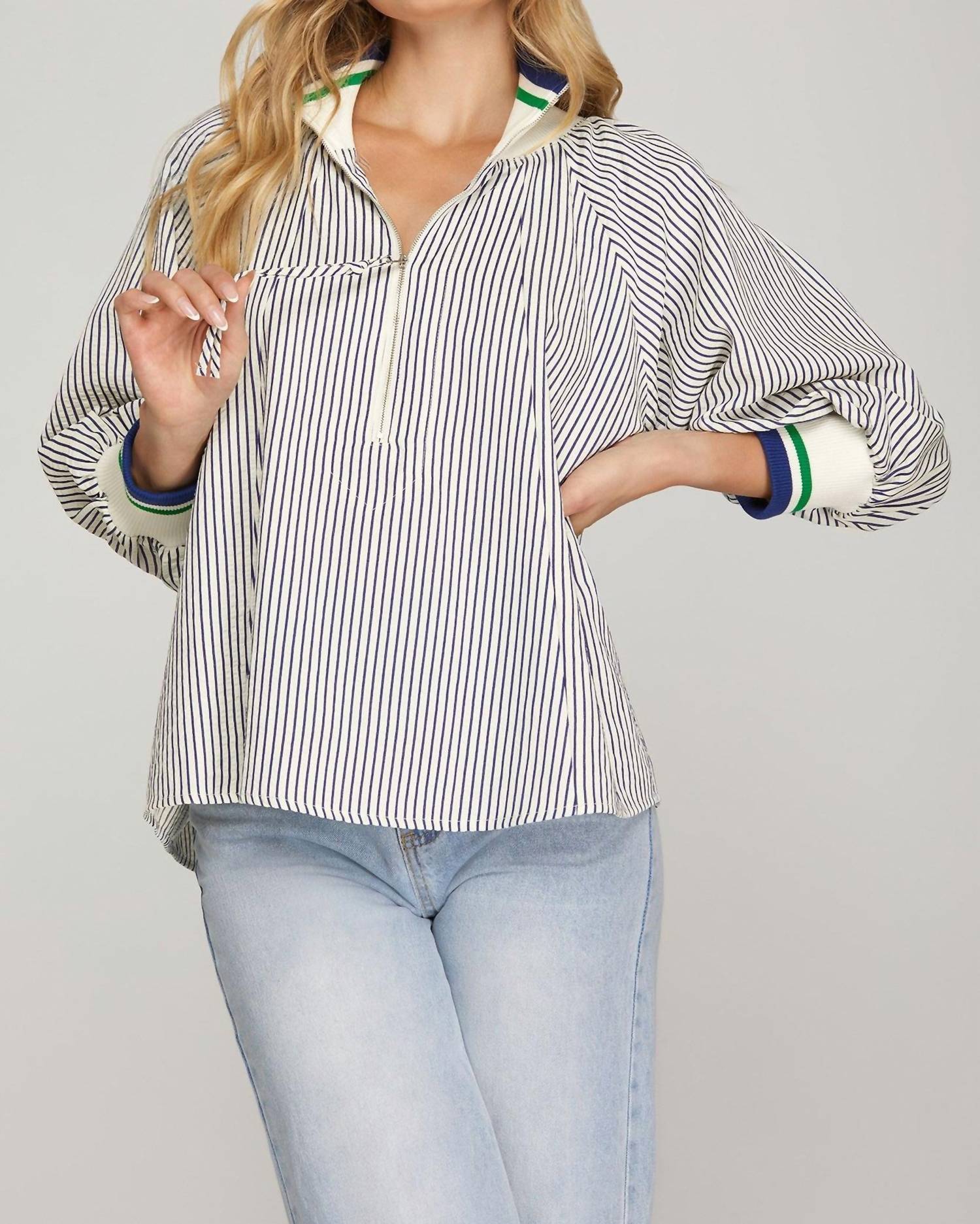SHE + SKY stripe harbor blouse in white navy stripe - women's blouse