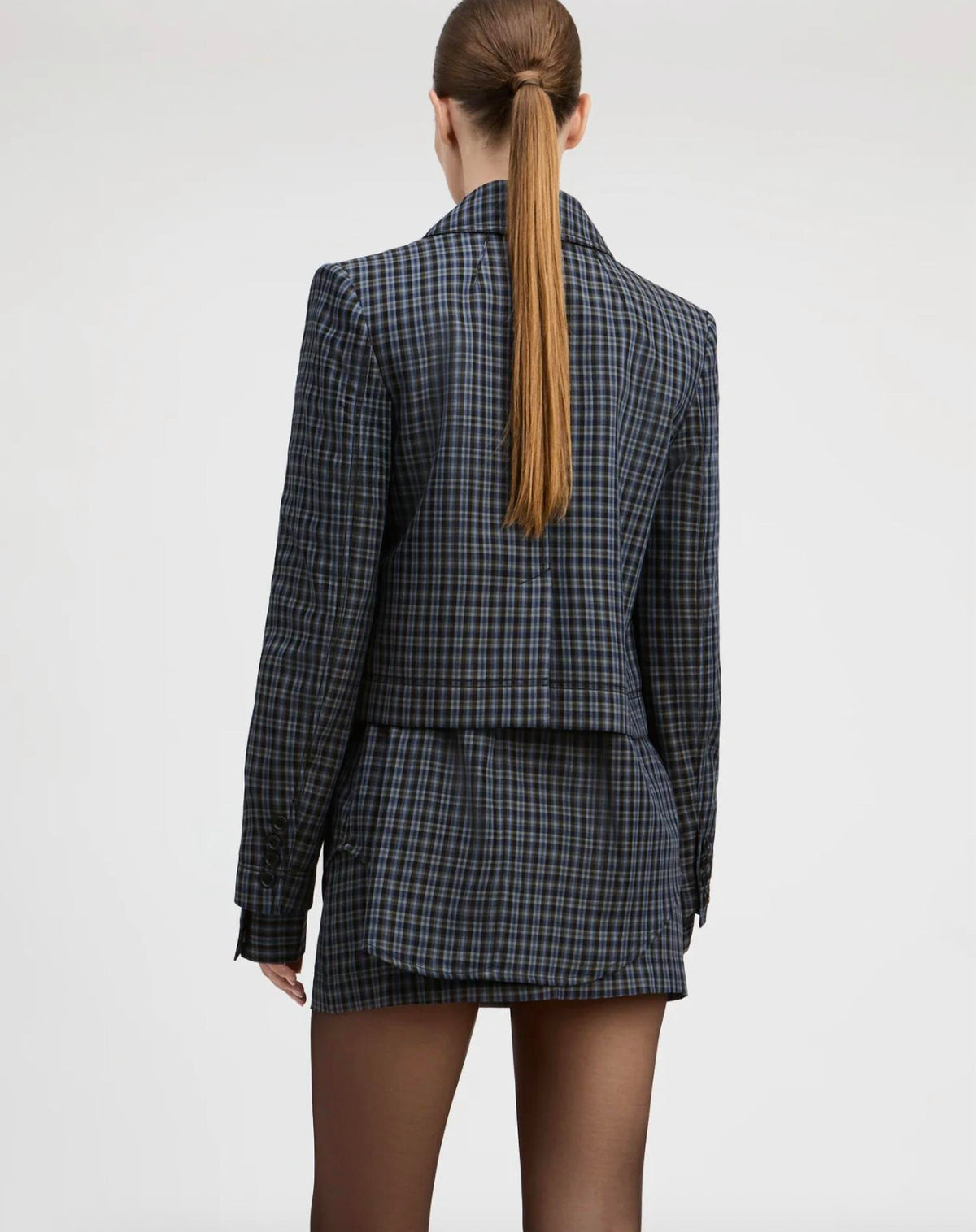 Derek Lam - Mini Plaid Rayon Cropped Double Breasted Jacket