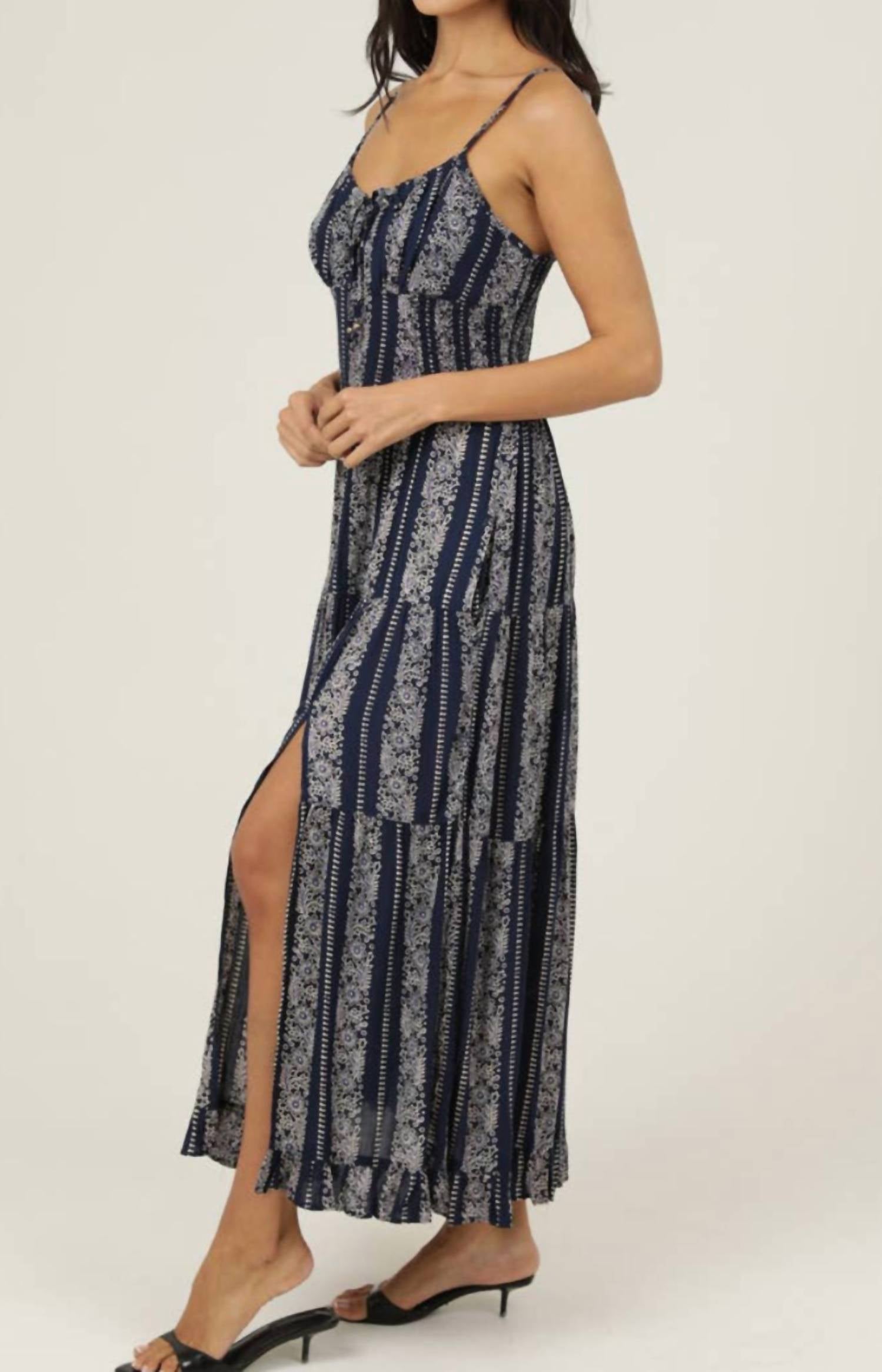 ANGIE Women's Scoop Neck Maxi Dress in navy grey - women's dress - alternate view