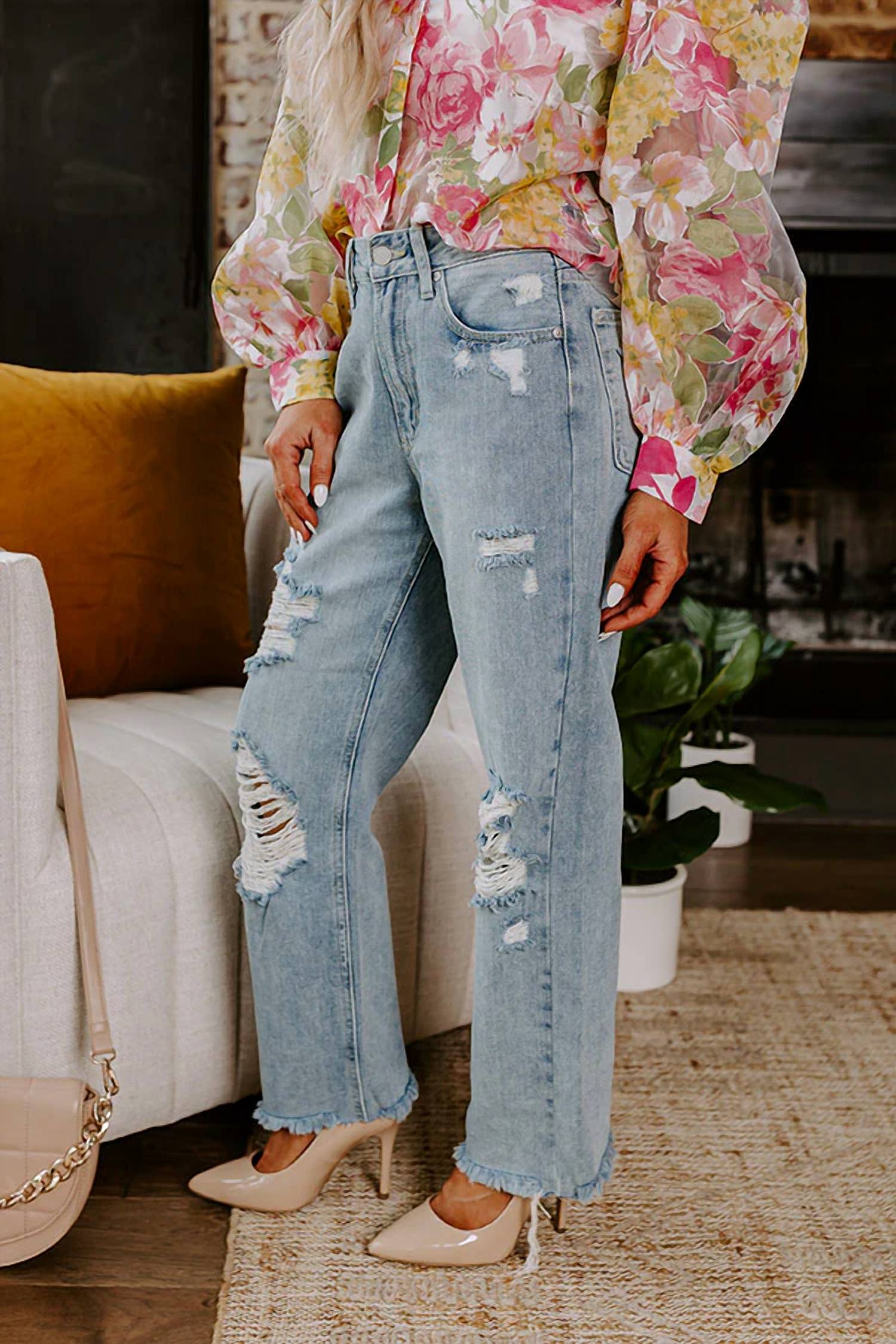 Just Usa - Kai High Waist Distressed Straight Leg Jeans