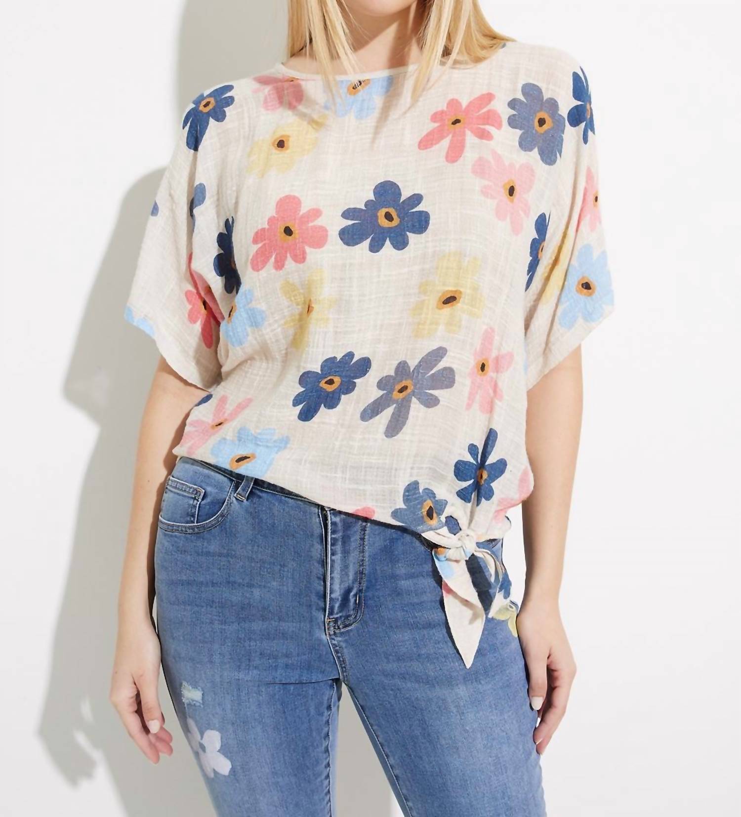 Charlie B - Linen Top With Floral Design