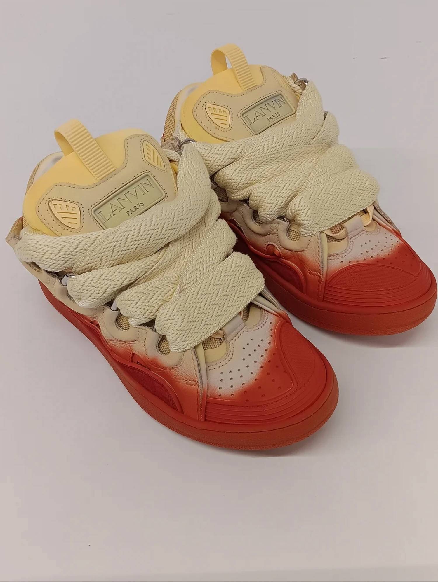LANVIN Women's Curb Radiant Spray Effect Low Top Sneakers in yellow red - women's sneaker - detail view