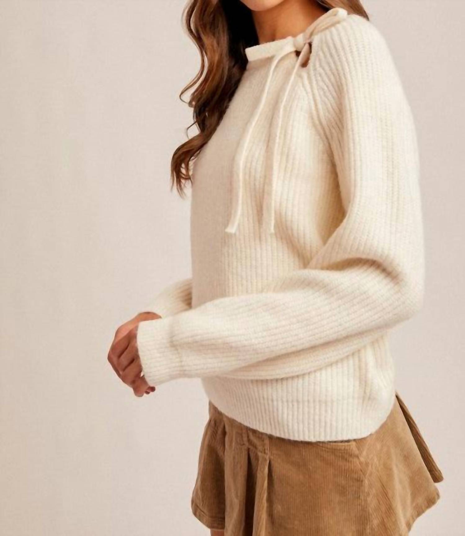 Hem & Thread - Chamille Cutout Tie Detail Neck Sweater