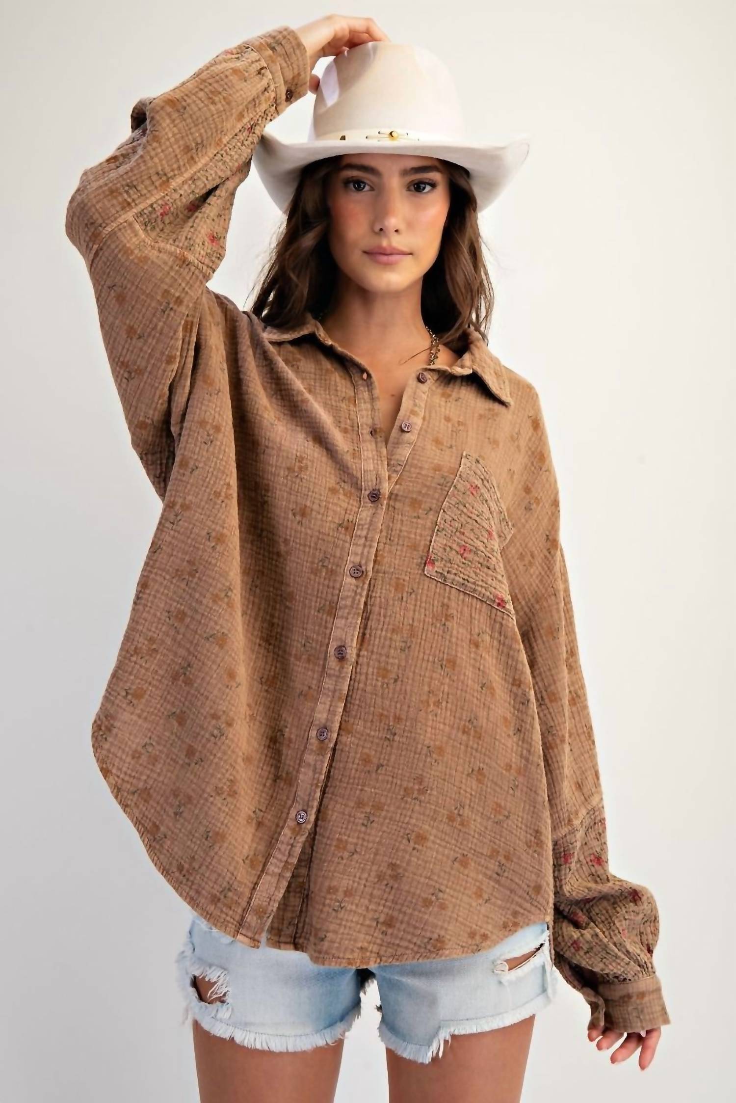 Easel - Floral Gauze Top