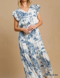 Umgee - Two Tone Landscape Print Midi Dress