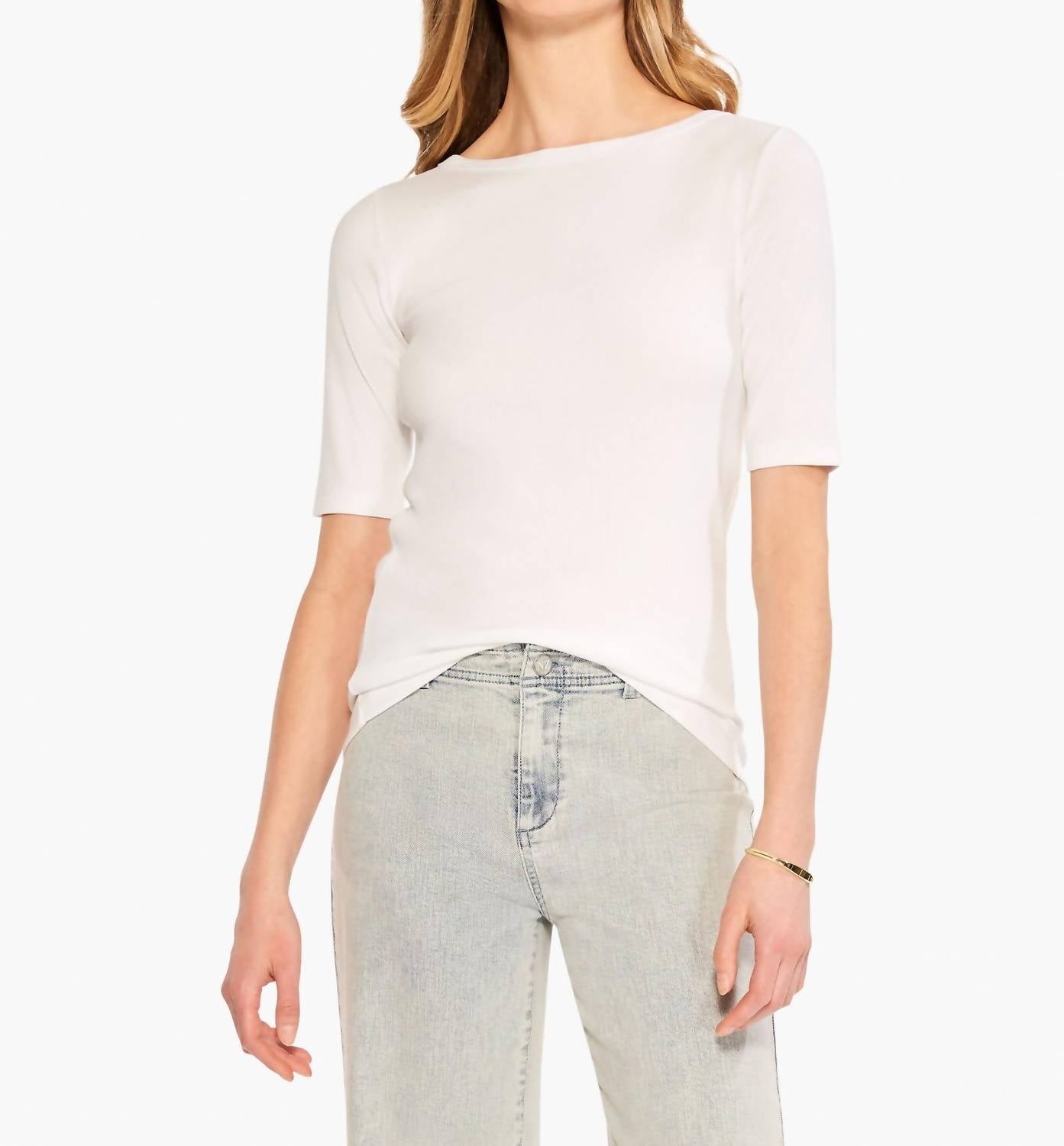 Nic + Zoe - Perfect Knit Rib Elbow Sleeve Boatneck Tee