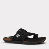 Mykos Women's Scarlett Toe Ring Sandal in black - women's sandal - detail view