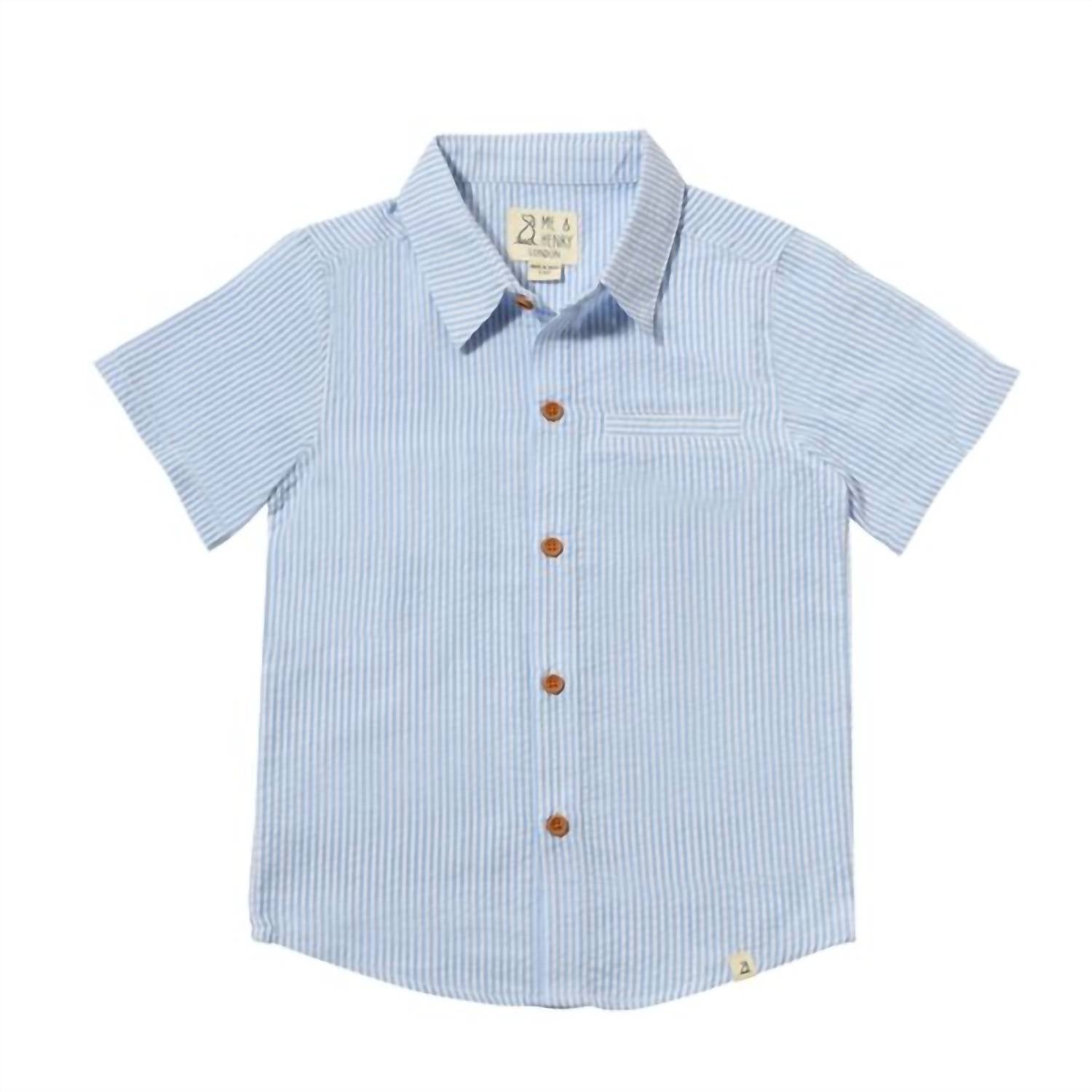 ME & HENRY Boy's Newport Woven Shirt in blue seersucker - kids' t-shirt